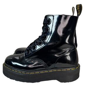 Dr Martens Molly Bouncing Soles Combat Ribbon Laced Boots Black Leather Size 10